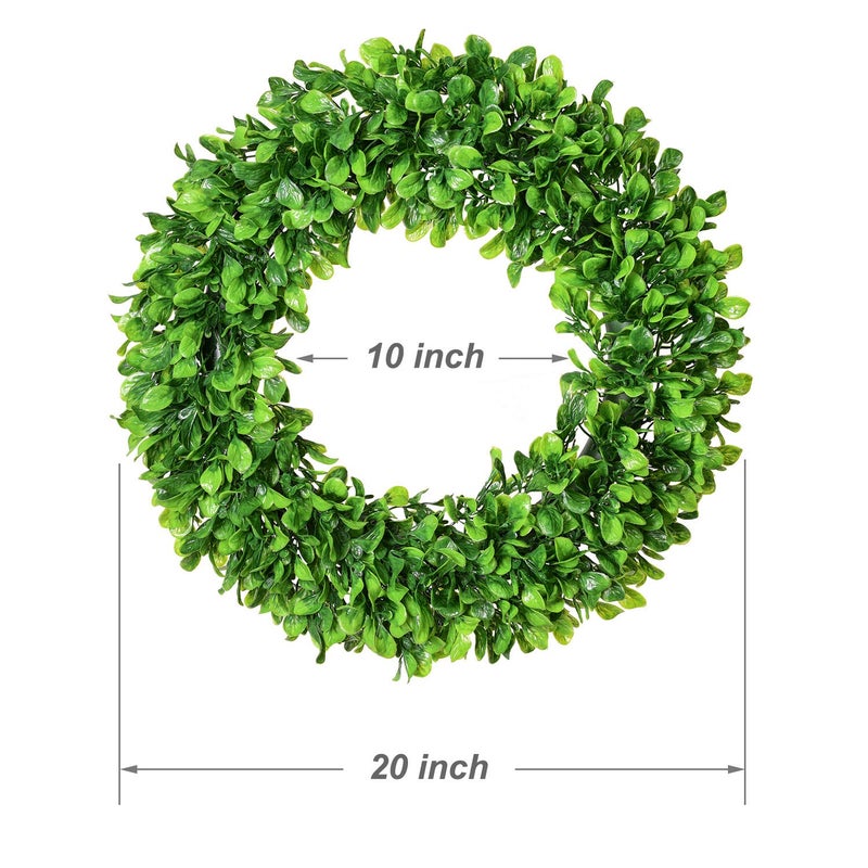 Lvydec Artificial Green Leaves Wreath - 20" Large Boxwood Wreath for Front Door Wall Window Farmhouse Decoration - Image 5